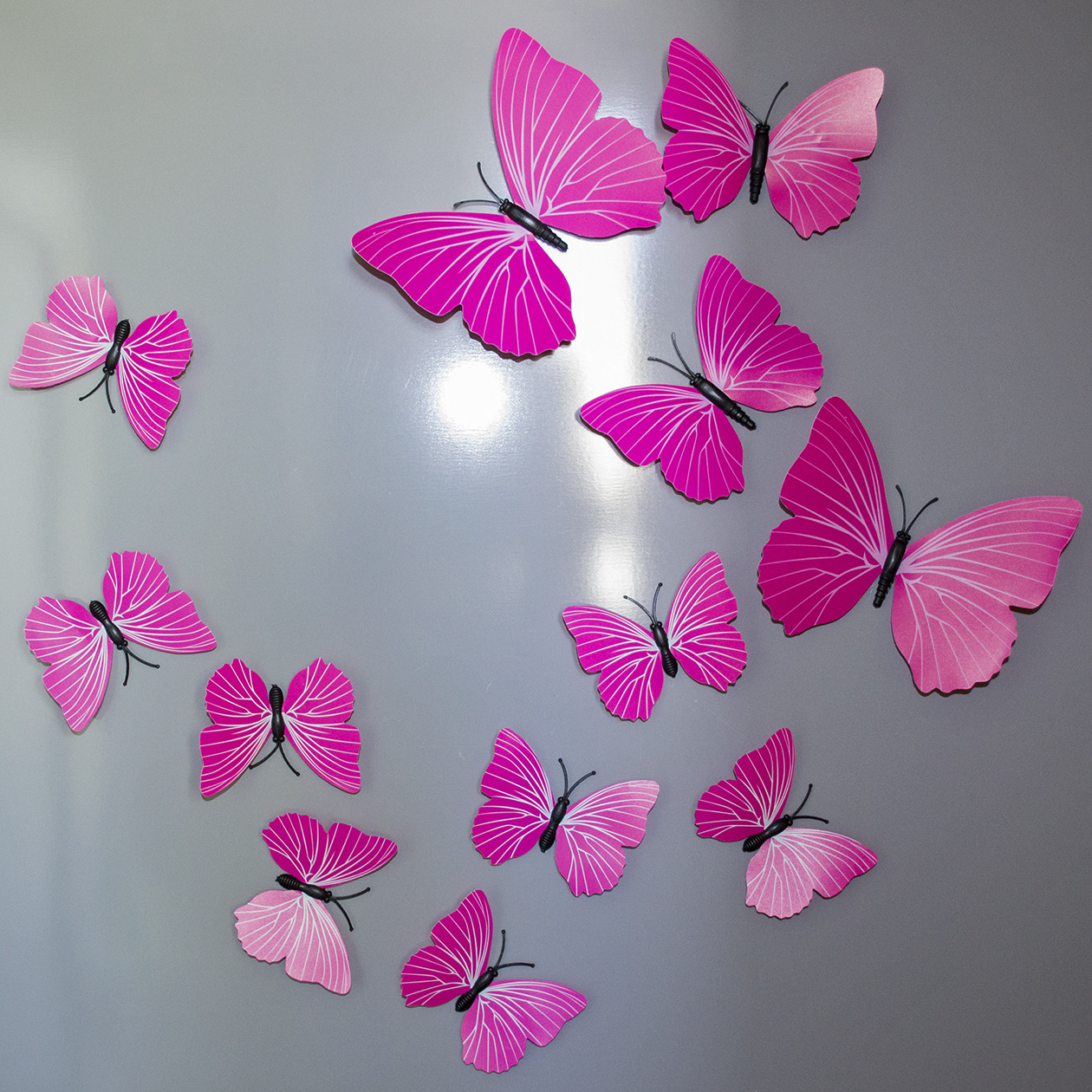 Объемные 3D бабочки. Набор 12 штук, розовые. Декоративные наклейки на стену, холодильник, мебель, на магните - фото 5 - id-p967456735