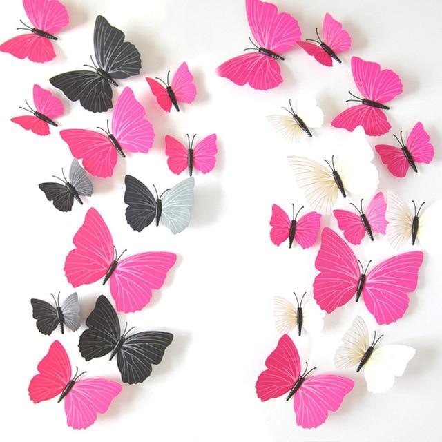Объемные 3D бабочки. Набор 12 штук, розовые. Декоративные наклейки на стену, холодильник, мебель, на магните - фото 8 - id-p967456735