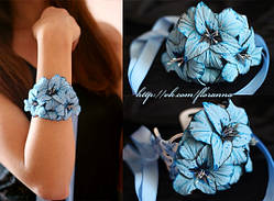 "Блакитні гладіолуси" браслет на руку з квітами ручної роботи