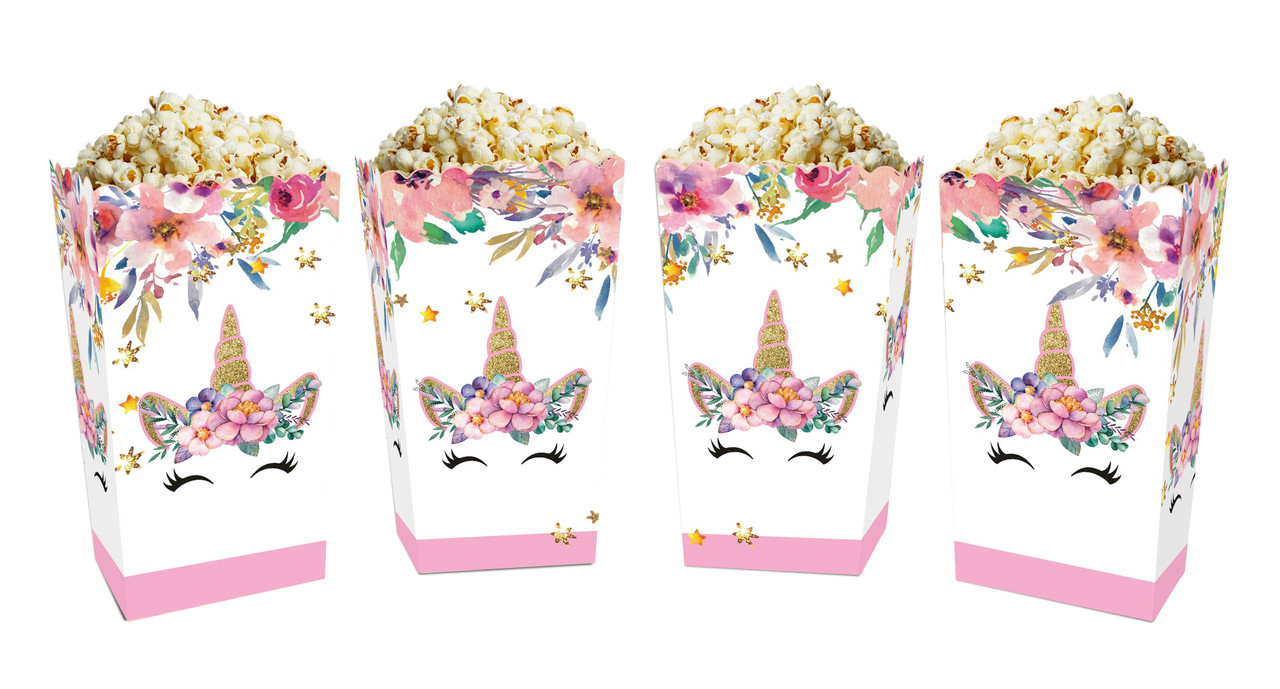 Коробки для солодощів і попкорну Єдиноріг квіти (5 штук)