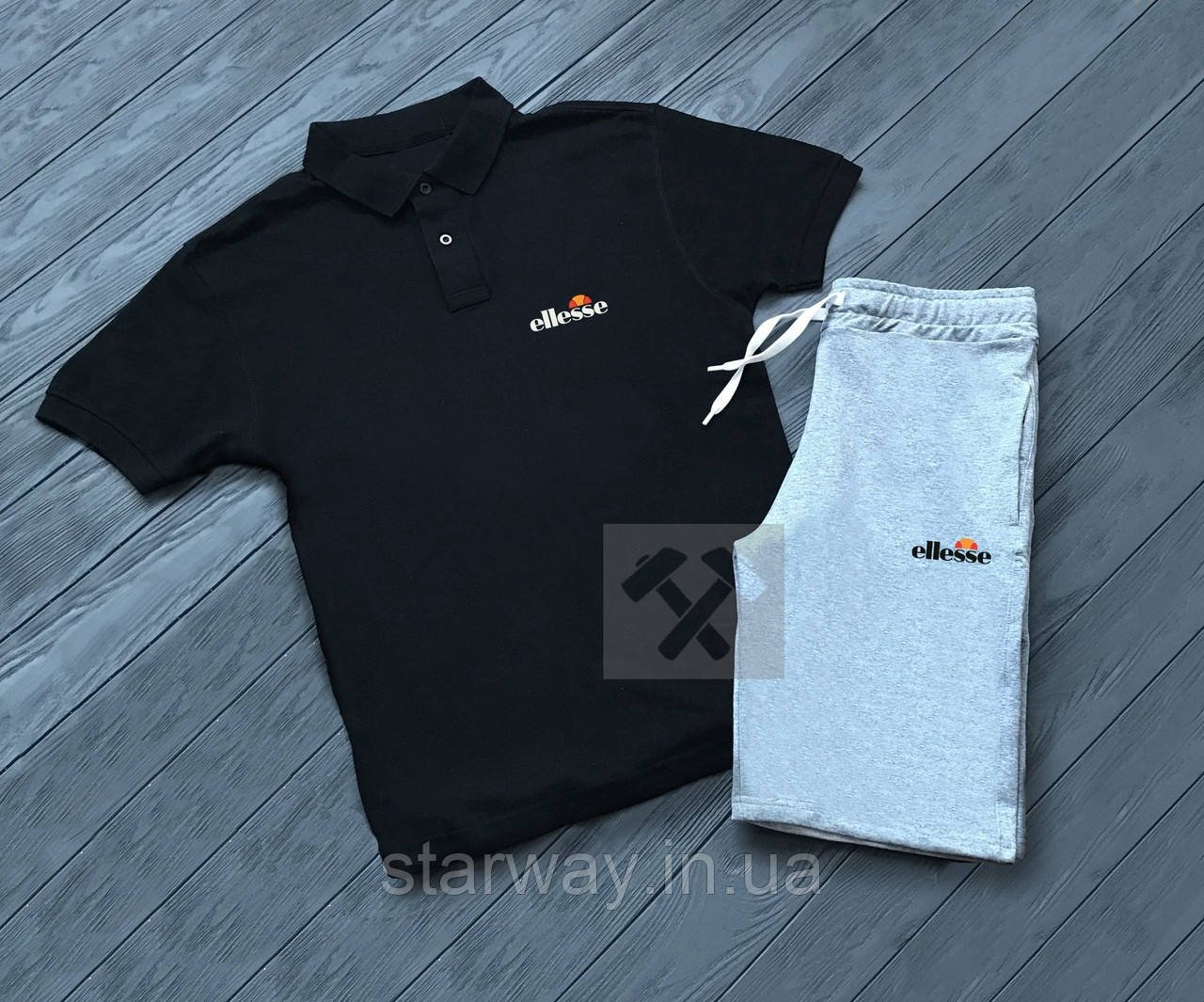 Комплект футболки поло та шорти Ellesse логотип принт  ⁇  стильна теніска 