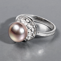 Кольцо из серебра с персиковым жемчугом, Ø9 мм., 1069КЦЖ