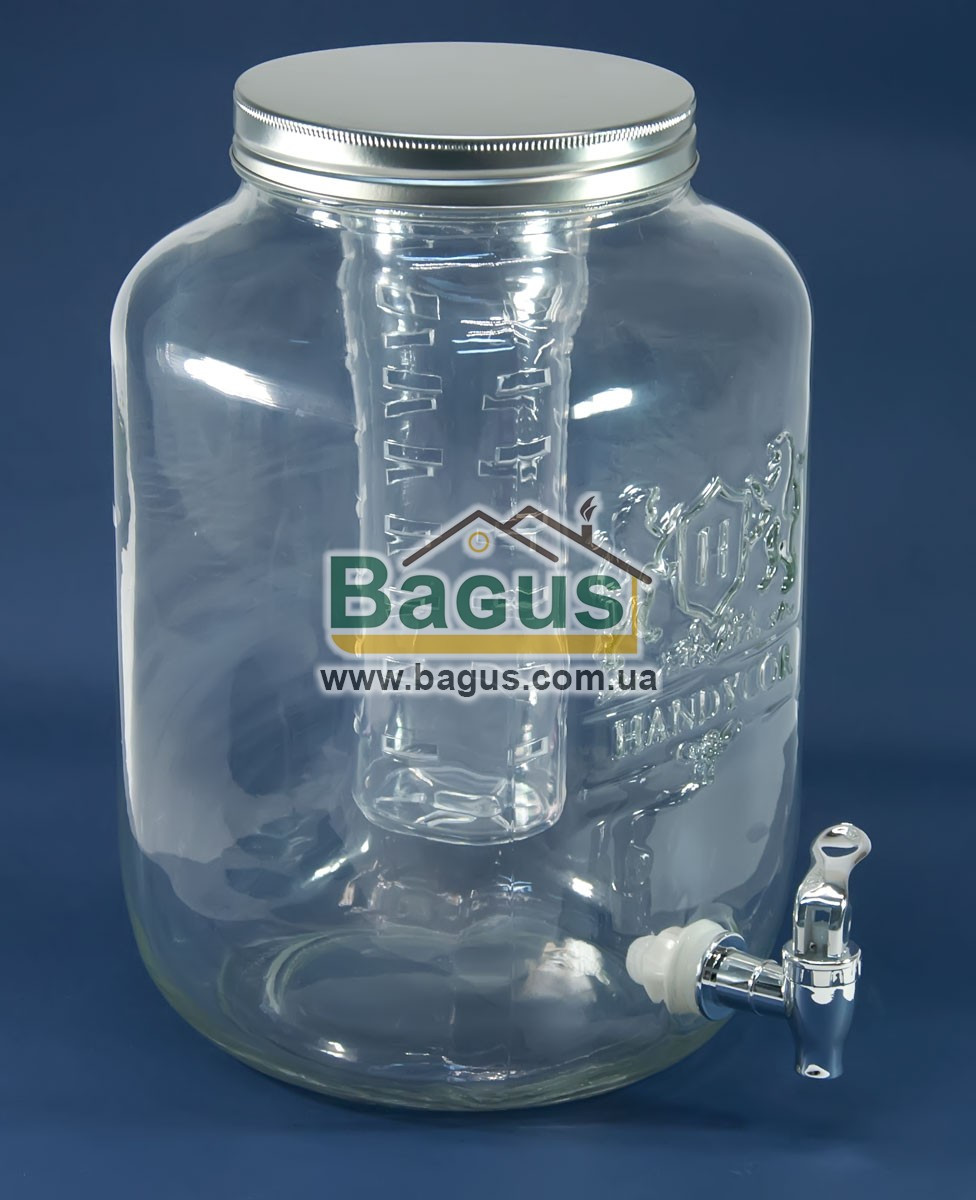 Ємність для напоїв (лімонадниця) 8 л скляна ПРОЗРАЧНА з краником та інфузором Handycor ZBHH6027-2