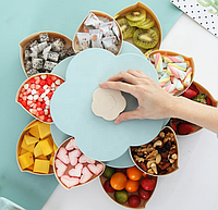 Вращающаяся сложная двухъярусная конфетница SUNROZ Flower Candy Box для конфет и фруктов Голубой (SUN4324)
