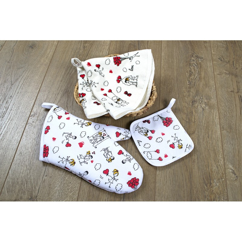 Кухонний набір Lotus Daily - Love is рукавиця+прихватки+рушник, фото 1