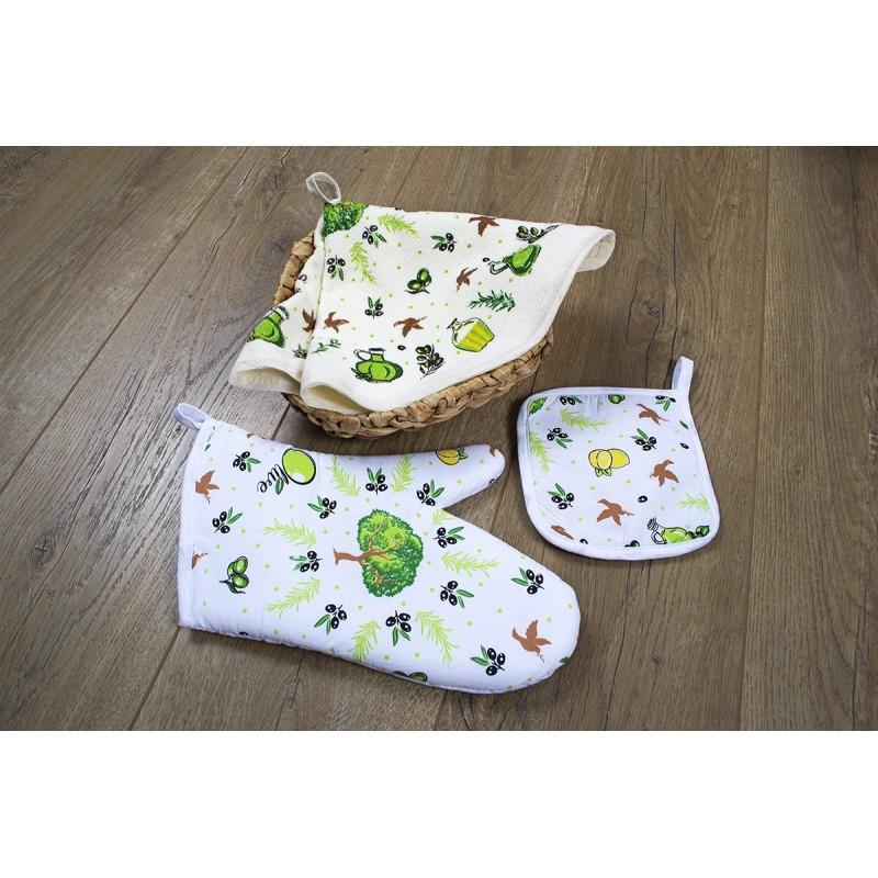 Кухонний набір Lotus Daily - Olive рукавиця+прихватки+рушник, фото 1