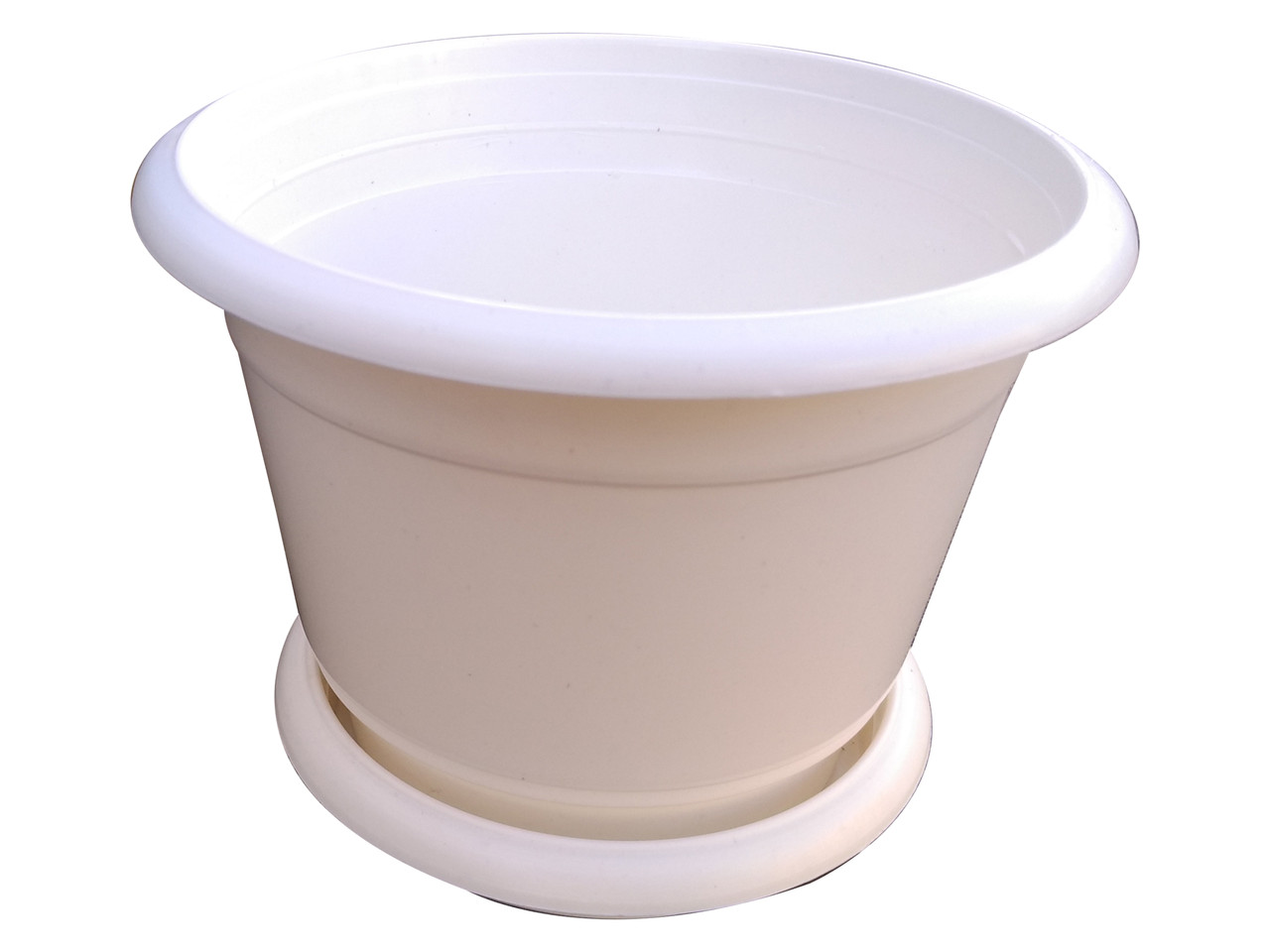 Горщик для квітів пластиковий Ø 140 мм із підставкою 1 літр білий (Юніпласт), фото 1