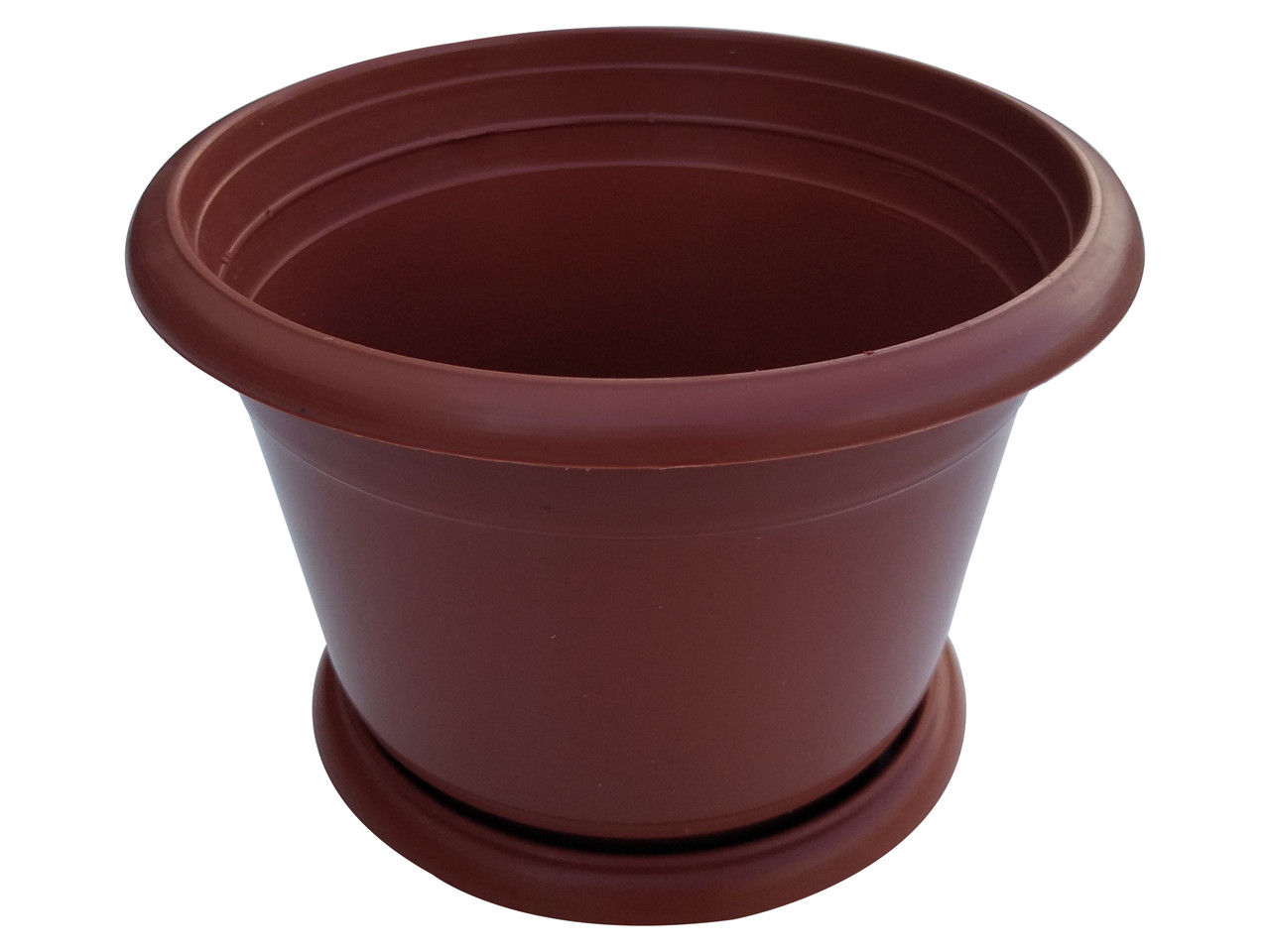 Горщик для квітів пластиковий Ø 140 мм із підставкою 1 літр коричневий (Юніпласт), фото 1