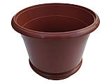Горщик для квітів пластиковий Ø 200 мм із підставкою 3,5 літра коричневий (Юніпласт), фото 3