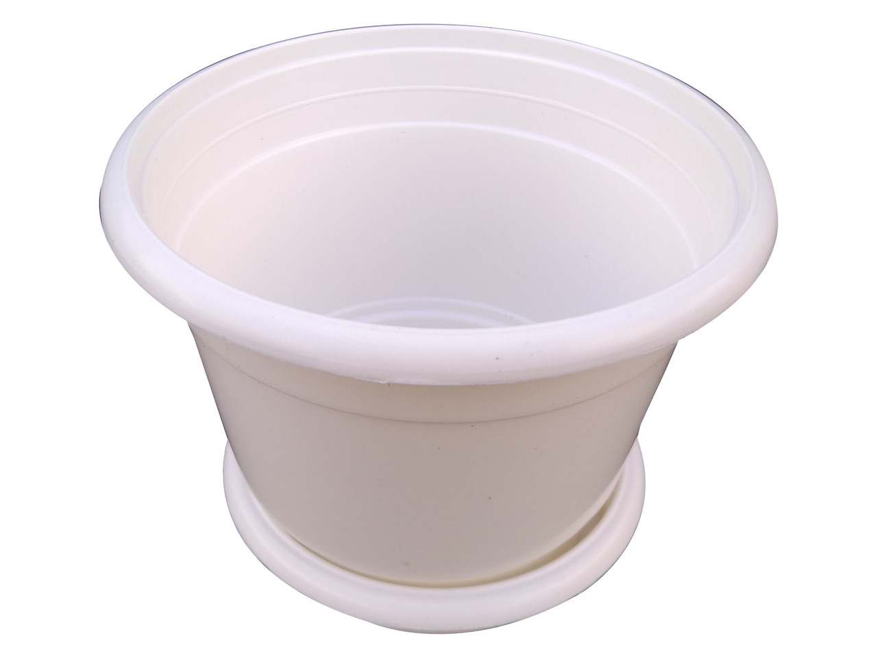 Горщик для квітів пластиковий Ø 165 мм із підставкою 2 літри білий (Юніпласт), фото 1