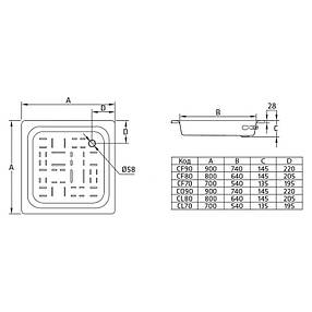 Піддон для душу квадратний 80*80*14,5 см (сталевий) BLB, фото 3