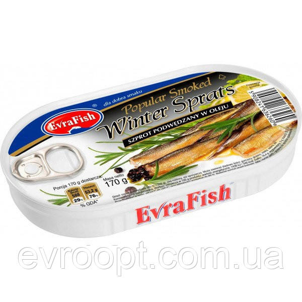 Шпроти Evra Fish (Євро фіш) Winter Sprats, 170 г, фото 1
