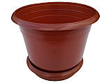 Горщик для квітів пластиковий Ø 250 мм з підставкою 5,5 літрів коричневий (Юнипласт), фото 2