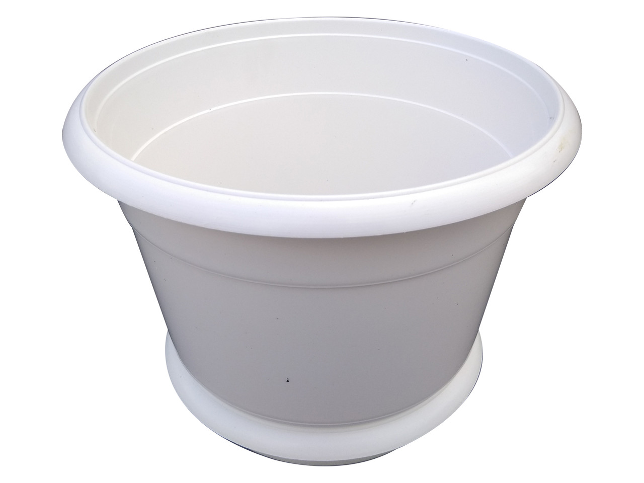 Горщик для квітів пластиковий Ø 300 мм із підставкою 12 літрів білий (Юніпласт), фото 1