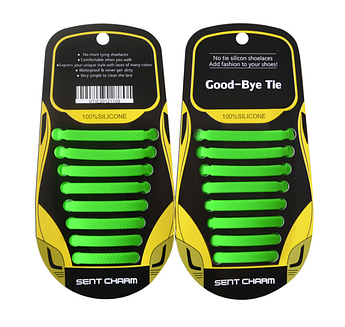 Зелені силіконові шнурки різної довжини для спортивного взуття. "Ледачі шнурки". Гумові шнурки для кросівок