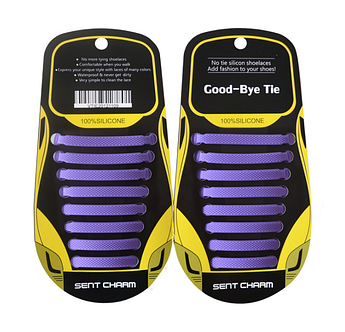 Фіолетові силіконові шнурки різної довжини для спортивного взуття. "Ледачі шнурки". Гумові шнурки для кросівок