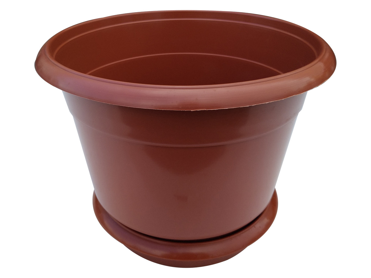 Горщик для квітів пластиковий Ø 300 мм із підставкою 12 літрів коричневий (Юніпласт), фото 1