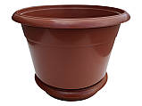 Горщик для квітів пластиковий Ø 300 мм із підставкою 12 літрів коричневий (Юніпласт), фото 3