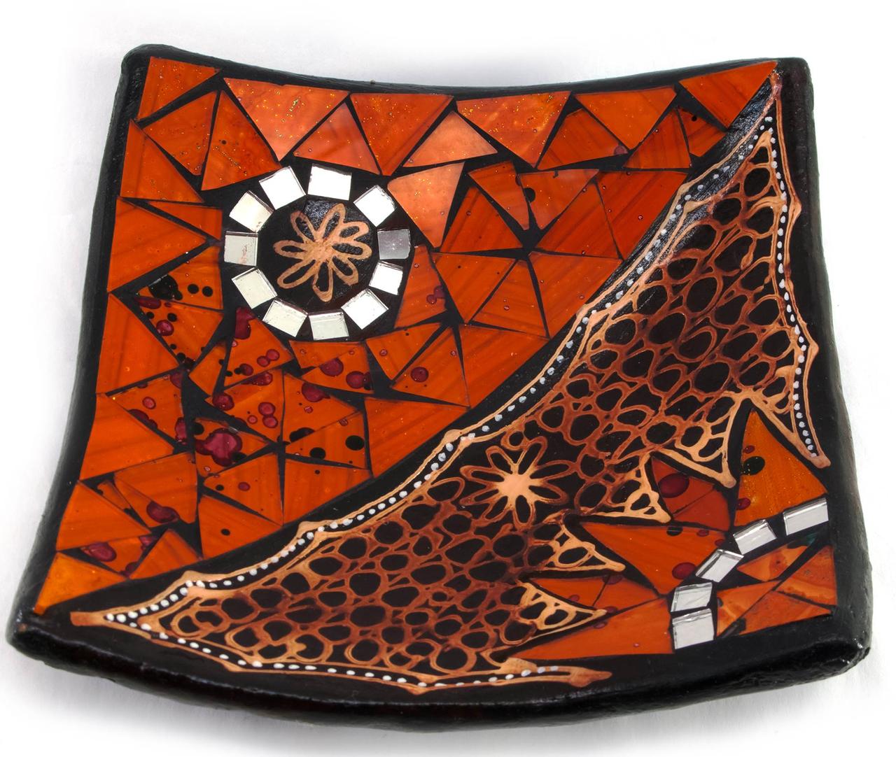 Блюдо теракотове з мозаїкою (15х15х3 см)B, фото 1