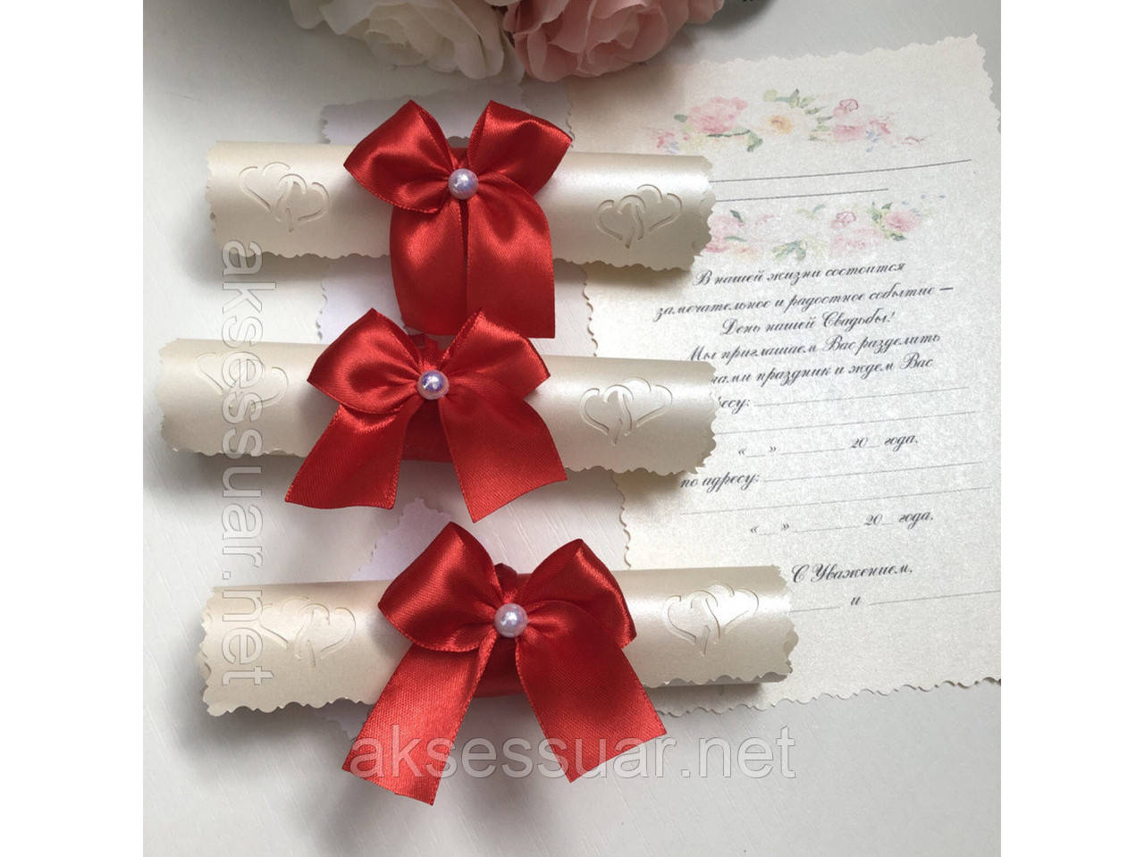 Свадебные красные приглашения ручной работы - фото 1 - id-p967905587