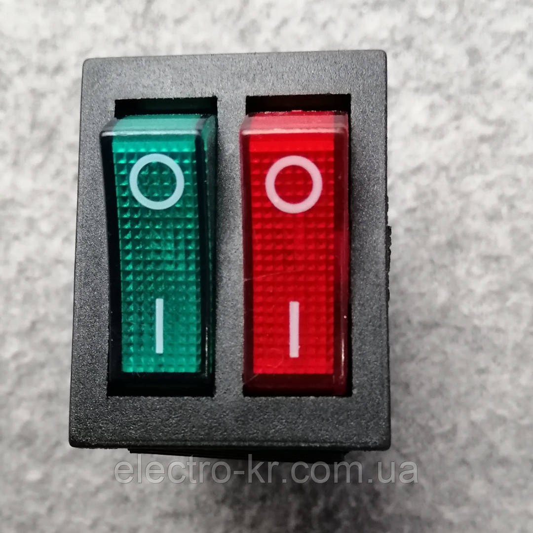 Кнопка подвійний перемикач з підсвічуванням 6 pin 15A 220V
