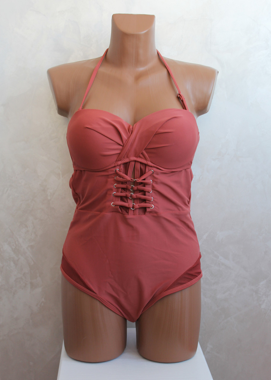 Злитий купальник 44-52р. №14-36 Рожевий