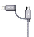 Кабель Awei CL-930C 2 в 1 USB 2.0 AM - micro-USB / Lightning 0.2 м , фото 2