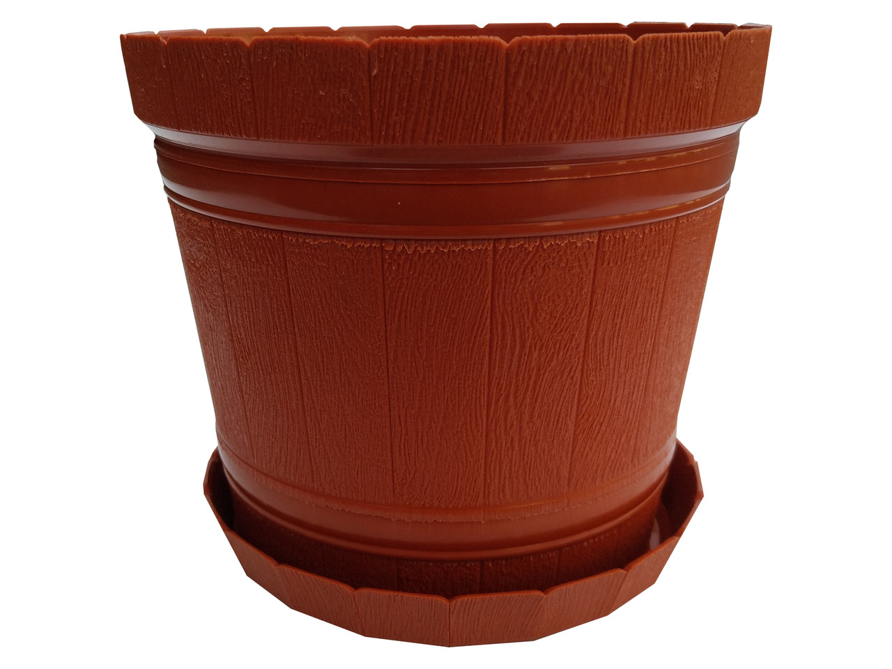 Горщик для квітів пластиковий Кадушка з підставкою 3,1 літра коричневий (ПП КВВ)