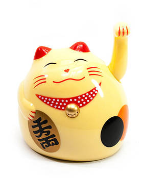 Статуетка кіт Манекі-неко кремовий махаючий лапою 9 см