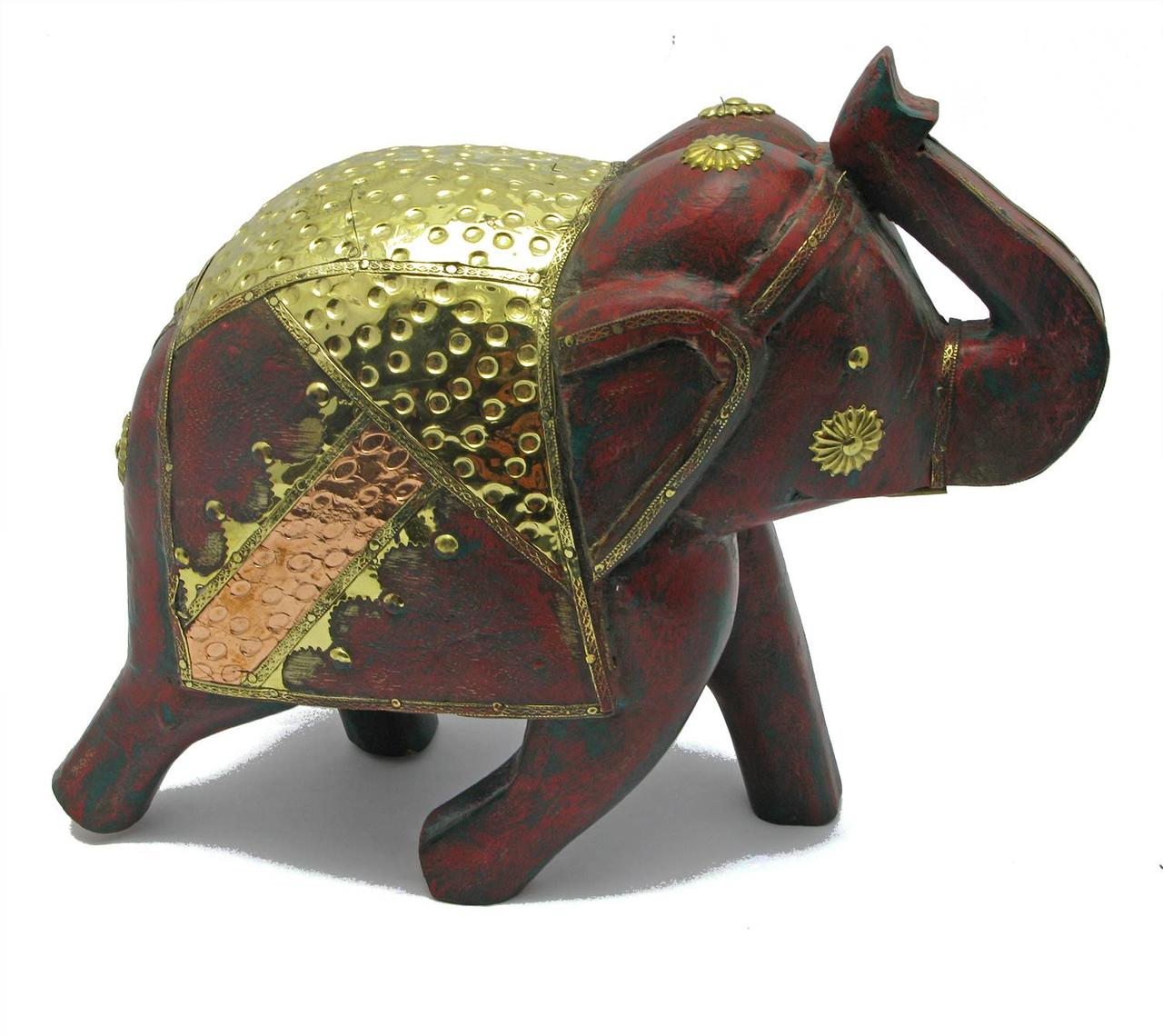 Слон дерев'яний вінтажний з мідними вставками (h-25 см), фото 1