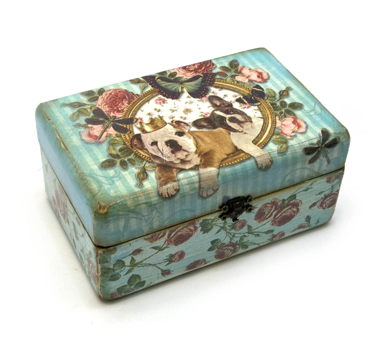 Скринька дерево "Цуценята" (дуб, ясен) (16х10х6см.), фото 1