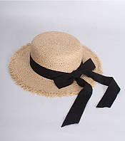 Капелюшок канотьє жіноча пляжна з чорною стрічкою