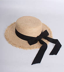 Капелюшок канотьє жіноча пляжна з чорною стрічкою