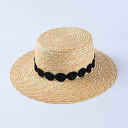 Жіноча солом'яний капелюшок канотьє з чорною стрічкою