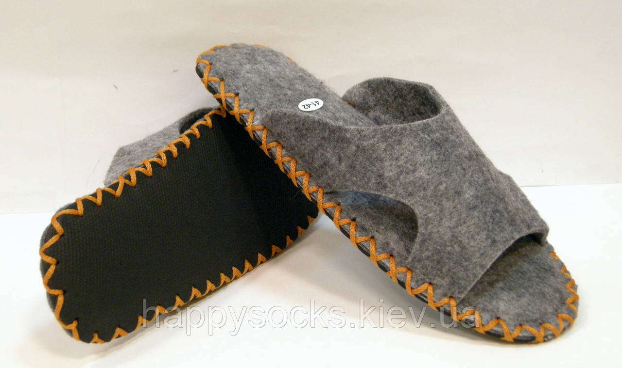 Повстяні шльопанці для чоловіків із жовтогарячим шнурком