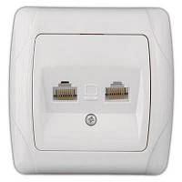 Розетка комп'ютерна подвійна (2 X RJ45 Cat5e) біла VIKO Carmen
