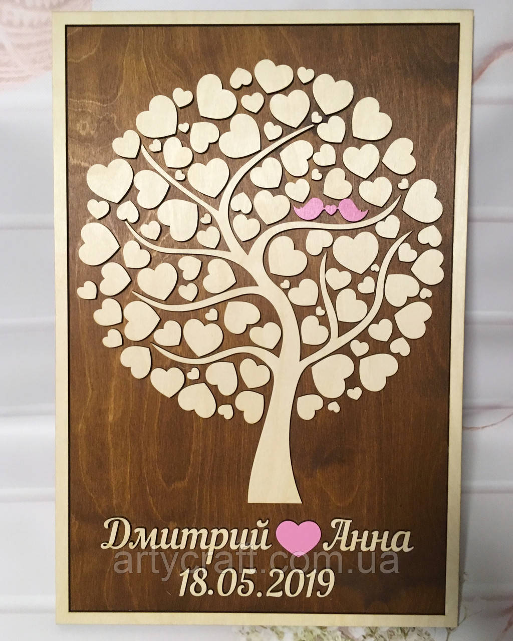 Панно Весібне дерево побажань із сердечками з підставкою 60х40 см