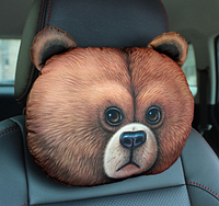 Дорожная подушка-подголовник для машины, автокресла, подушка на подголовник авто с 3D принтом медведь