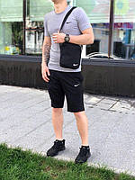 Комплект мужской Футболка + Шорты + Барсетка Nike Grey-Black Спортивный костюм летний Найк