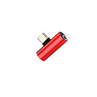 Переходник 2 в 1 USB-C Type C в 3.5mm Jack AUX Audio адаптер для зарядки и прослушивания музыки (красный)