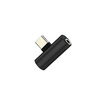 Переходник 2 в 1 USB-C Type C в 3.5mm Jack AUX Audio адаптер для зарядки и прослушивания музыки в черном цвете