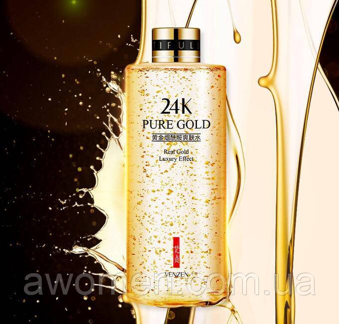 Тонік Venzen 24К Pure Gold з частинками золота (ніацинамідний і зволожувальний) 300 ml