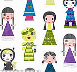 Дівчата-Кульки, Жовтогарячий, Жовтий, Блакитний, бавовняна дизайнерська тканина. PL-5, фото 3