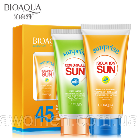 Уценка! Сонцезахисний набір Bioaqua Sun Screen Sunprise 45 SPF/PA+++ (м'ята коробка), фото 1