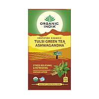 Чай Органік Індія, 25 пак., Тулсі Ашвагандха, Tulsi Green Tea Ashwagandha, Organic India, Чай Органик Индия,