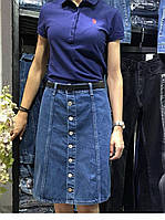 Длинная джинсовая юбка на пуговицах