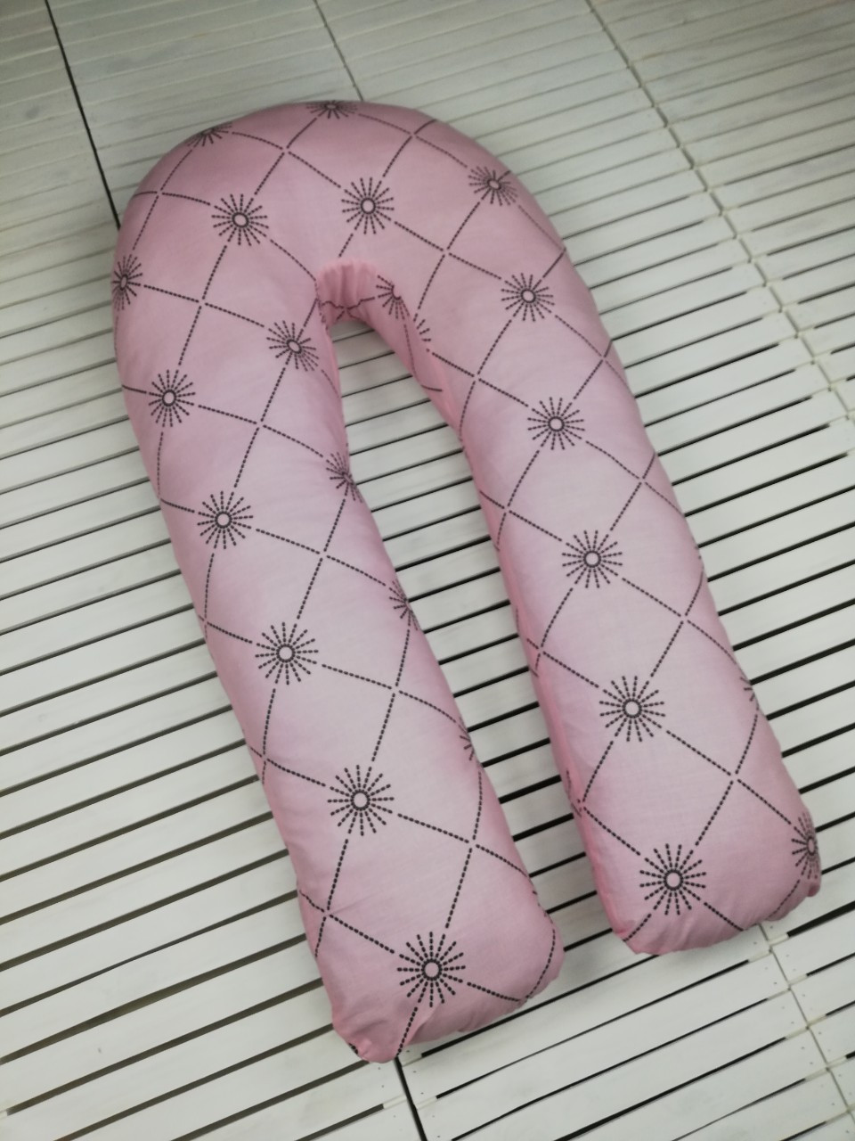 Подушка для вагітних, подушка обіймашка Підкова "Рожевий ромб"