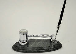 Настільний мармуровий набір (Молоток судді з годинником і ручка) Penstand 7131