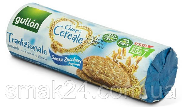 Печиво без цукру і пальмової олії цільнозернові з вівсяними пластівцями Gullon Cuor di Cereale 280г Іспанія