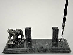 Мармуровий настільний набір (Фігура ведмедя, підставка для візитних карток та ручка) Penstand 8157